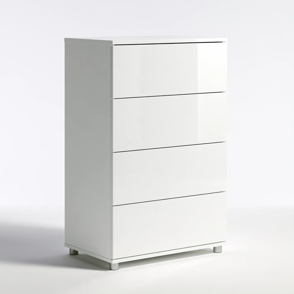 Commode à tiroirs aux lignes épurées, coloris blanc