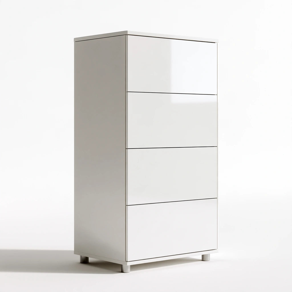 Commode à tiroirs aux lignes épurées, coloris blanc