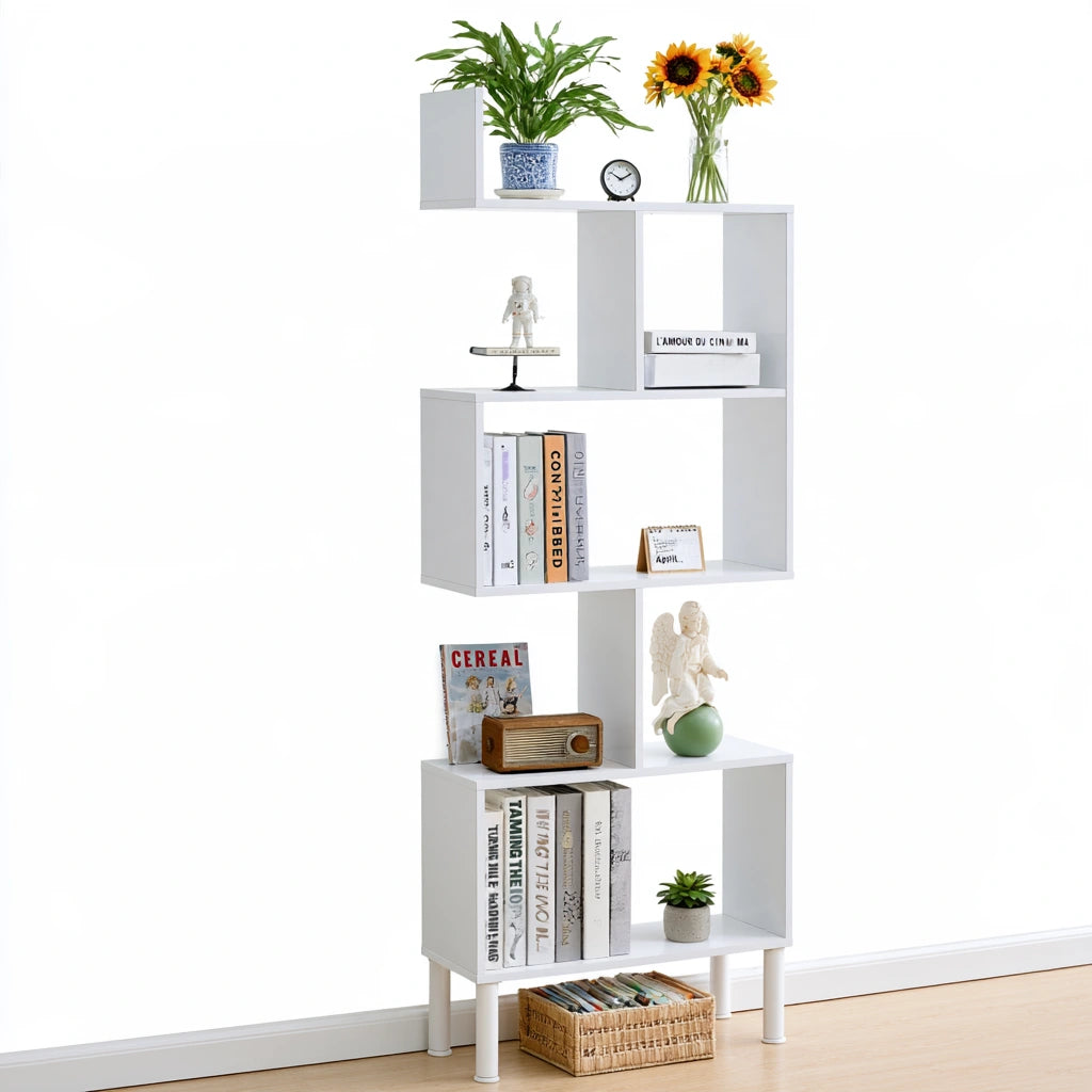 Bibliothèque à cinq niveaux aux lignes épurées, coloris blanc