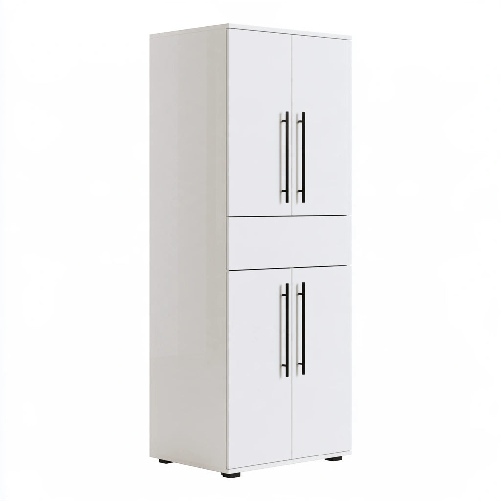 Modern white storage cabinet with sleek lines and high gloss finish, ideal for kitchen or home organization by PubGardenBench.
