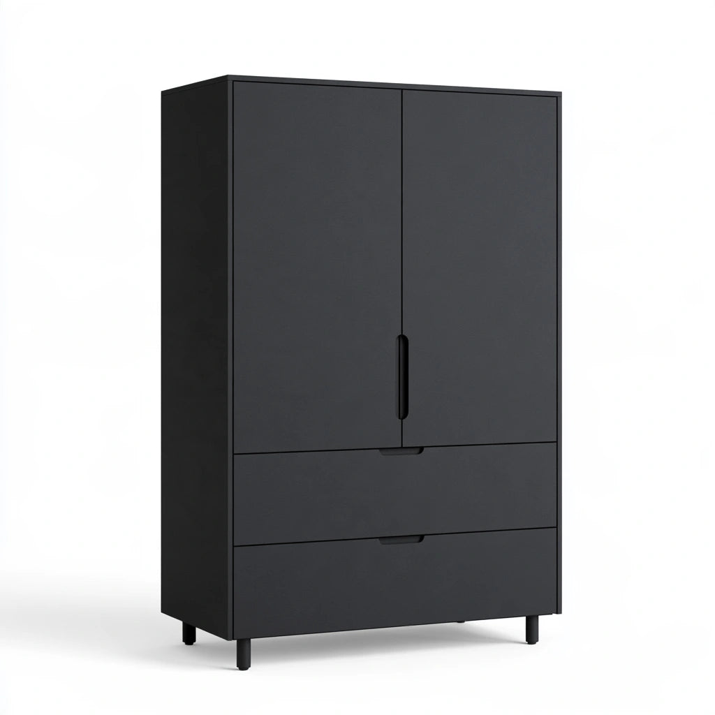 Modern two-door storage armoire by PubGardenBench in matte dark gray with sleek, minimalist lines and ample interior space.