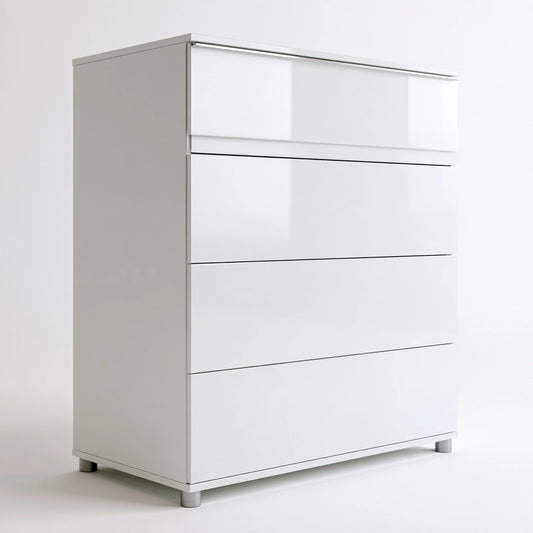 Commode à tiroirs aux lignes épurées, coloris blanc
